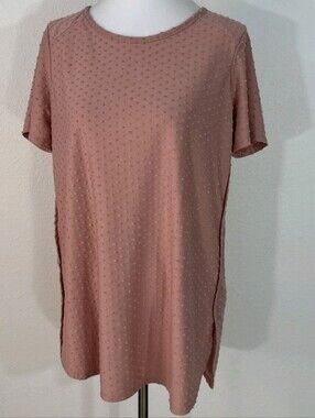 Adrianna Pappell Blush Textured Dot Tunic Short Sleeve Hi-Lo Hemline